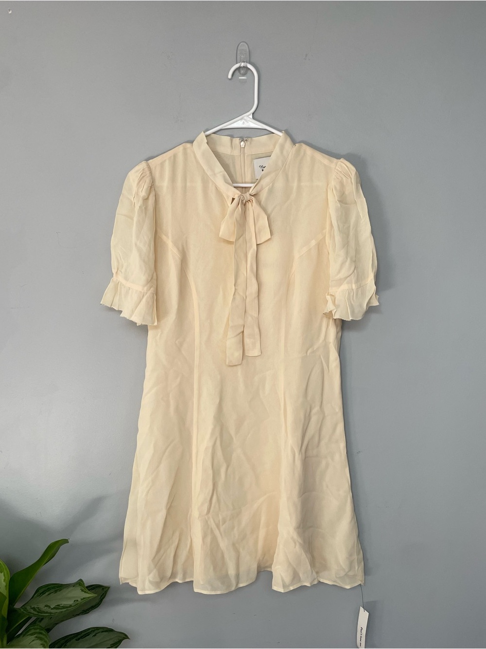 Reformation - Nara Smith - Whimsical Dress in Sugar - Cream Tie-Neck Mini Dress